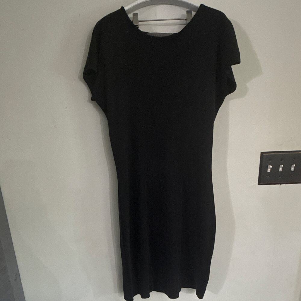 Vintage Ellen Tracy Black Solid Knit Cotton Pencil Dress Cap Sleeve Size M